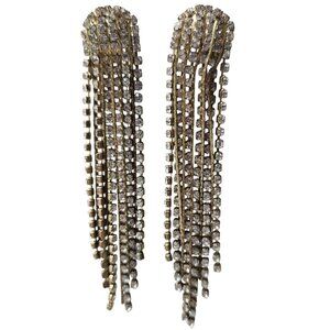 Elegant Rhinestone Tassel Dangle Earrings Gold Tone Formal Fashion Jewelry Women